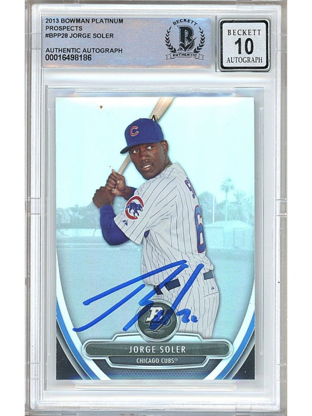 Jorge Soler Signed 2013 Bowman Platinum #BPP28 Chicago Cubs BAS Auto 10 Slabbed